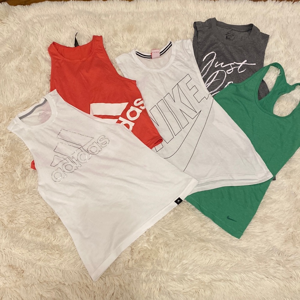 Bundle of 5 gym tanks.  3 nike. 2 adidas